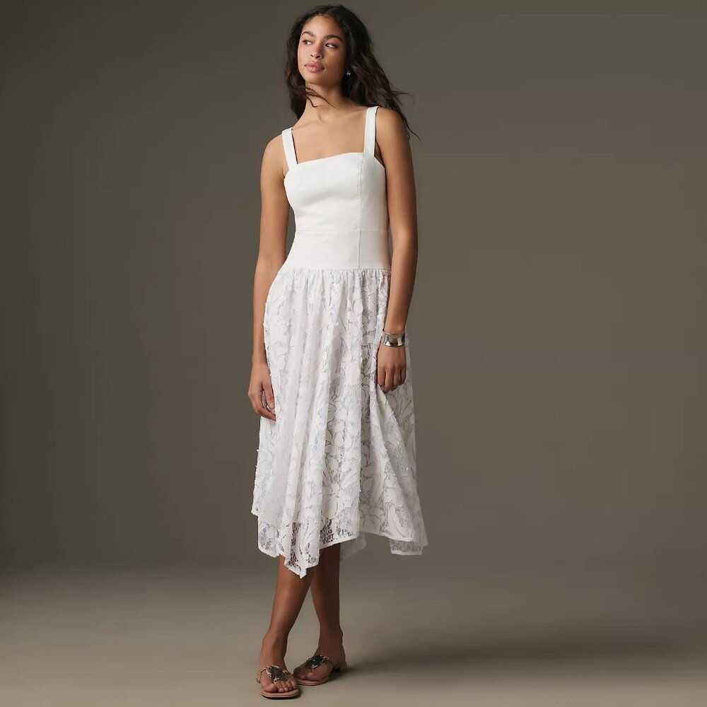 Anthropologie Pilcro Sleeveless Drop-Waist White Lace Midi Dress, Sz 10